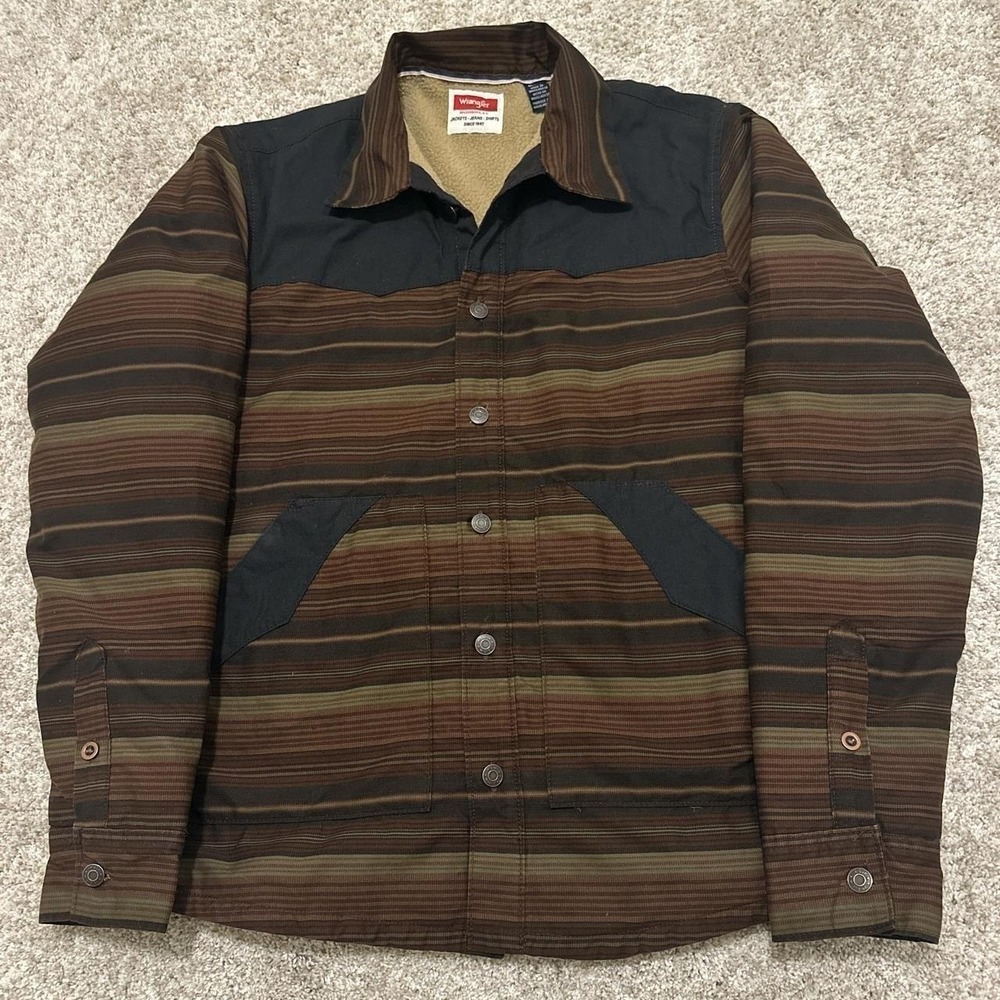 Vintage Wrangler Sherpa-Lined Jacket | Brown & Olive Stripe | Medium